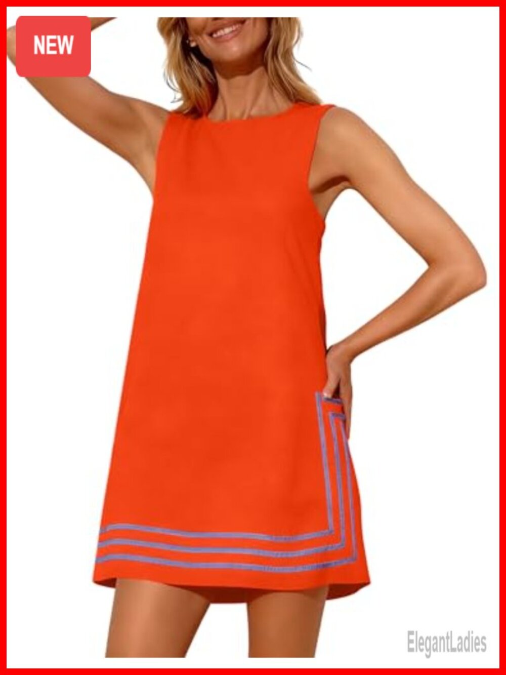 Boho A-Line Mini Dress Sleeveless Sundress Color Block Beach Coverup Linen Blend
